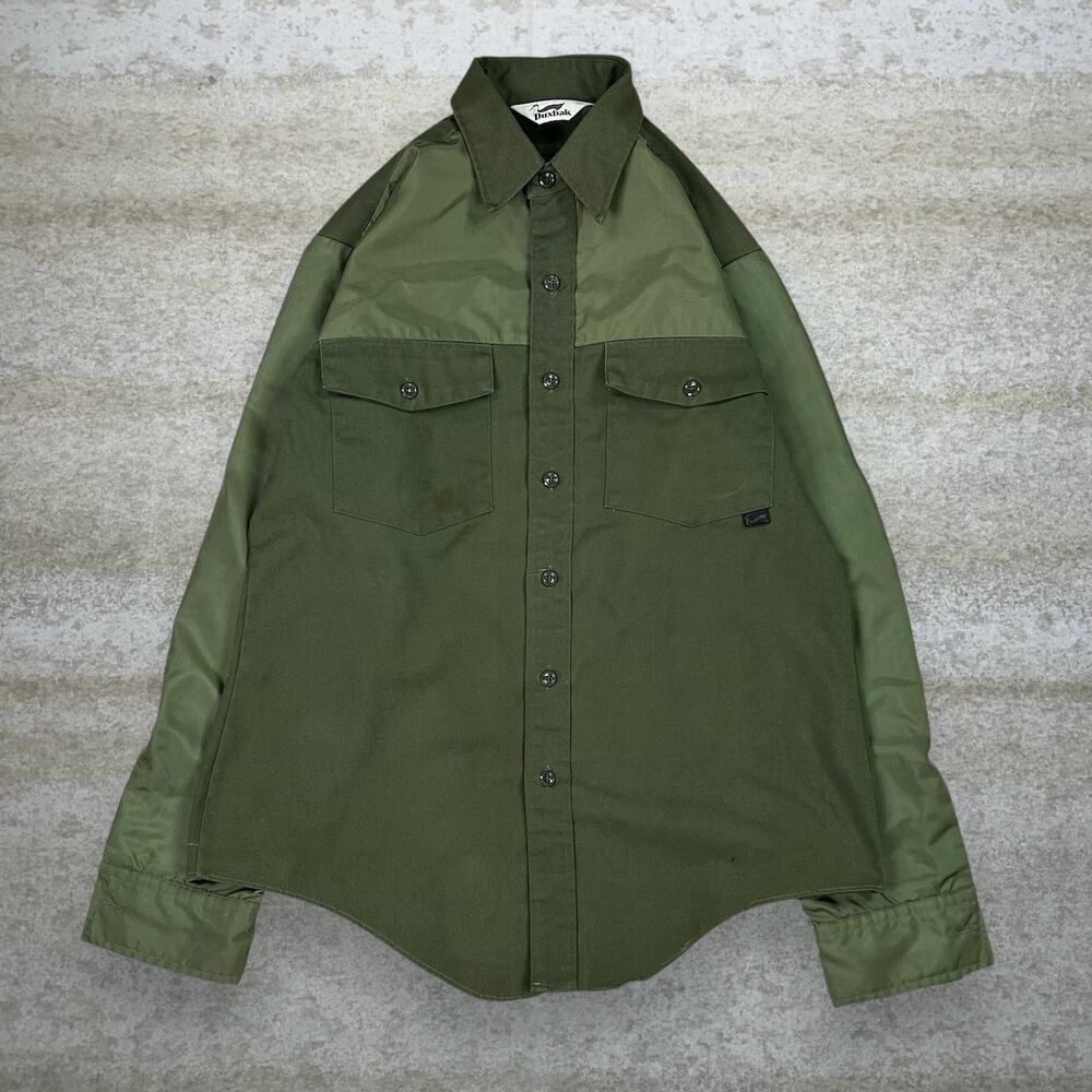 Vintage 90s Duxbak Button Up Shirt Mens M Military Green Long Sleeve Collared